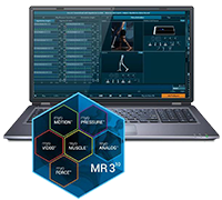 Laptop mit Noraxons MR3 Software Plattform und MR3 Logo
